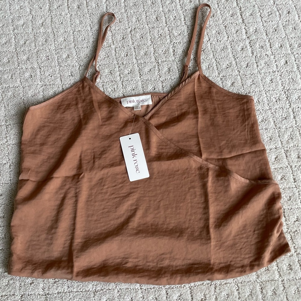 Pink Rose Women's V Neck Satin Camisole Silk Cami Top Loose Sleeveless.